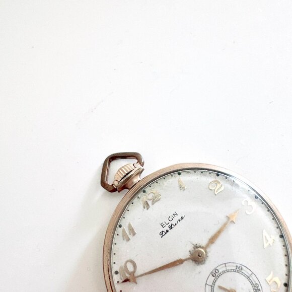 VINTAGE ELGIN DELUXE POCKET WATCH 10K GOLD FILLED - Picture 4 of 9